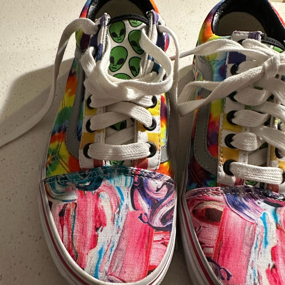 Custom Vans Checkered Sneakers Rainbow Alien size 7 women’s Pride Checks